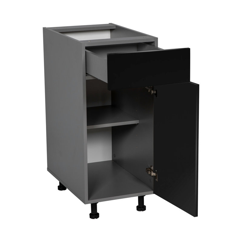 12" Black Matte Base Cabinet with Single Door and Drawer