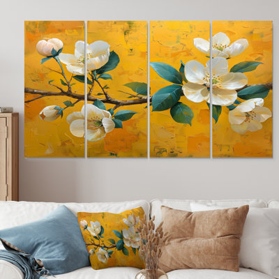 Ensemble de salon art floral jaune avec fleurs de pommier jaune I