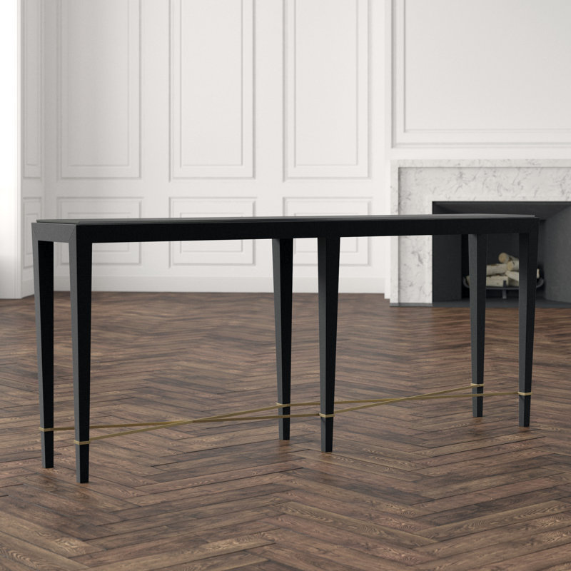Verona 76'' W Solid Wood Console Table, Black Lacquered Linen