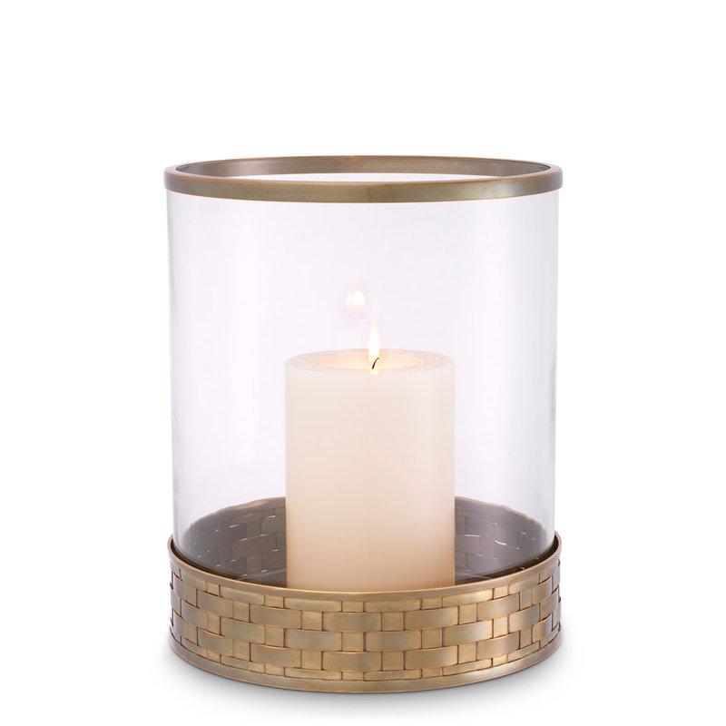 Lausanne Hurricane Candle Holder, Brass, 10.63" H x 8.86" W x 8.86" D