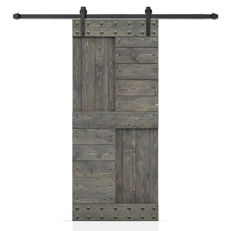 Porte de grange à panneaux en bois avec kit de quincaillerie d'installation et Clavos, 24 po x 84 po, Gris patiné