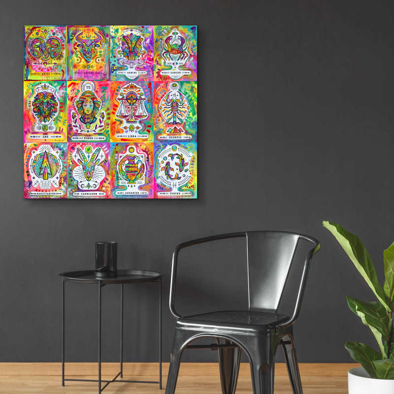 «Calendrier du zodiaque» par Dean Russo, H 36 po x l 36 po x P 0,2 po