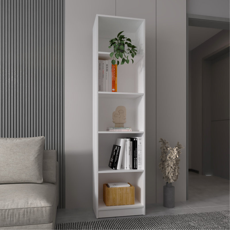 Bibliothèque moderne blanche avec 5 tablettes - Organisation pratique de 5 tablettes