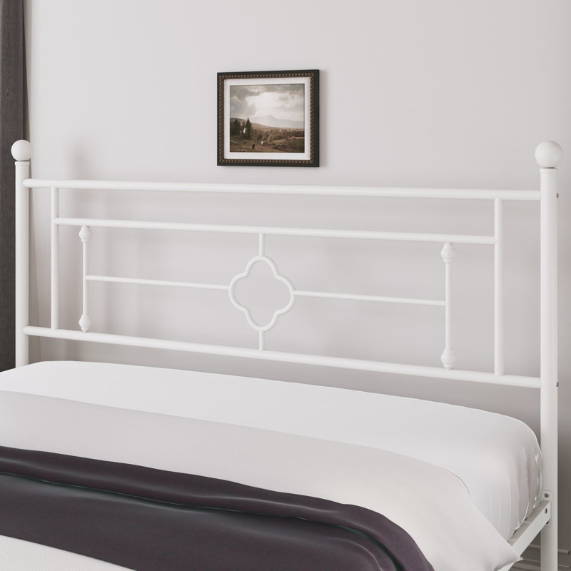 Ajayceon Metal Platform Bed Frame With Vintage-Style Headboard And Footboard, White, King
