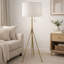 Lampe sur pied Simi, trépied réglable, abat-jour en lin blanc, métal doré-122359215