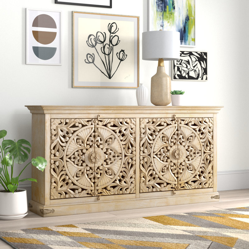 Buffet en bois massif de manguier de 71 po de largeur Erie, Blanc vieilli