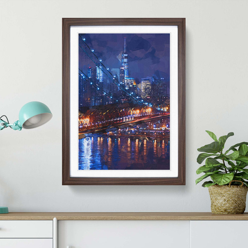 View of New York City in Abstract - Picture Frame Graphic Art Print, Walnut, 60cm H x 40cm W x 2cm D