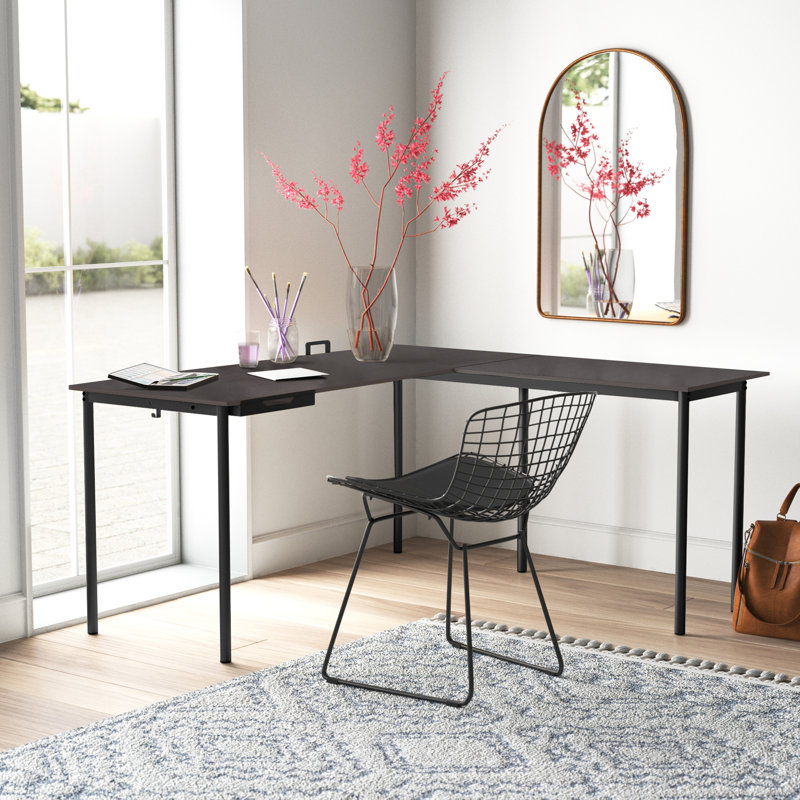 Kameron L-Shaped Metal Base Writing Desk, Cream