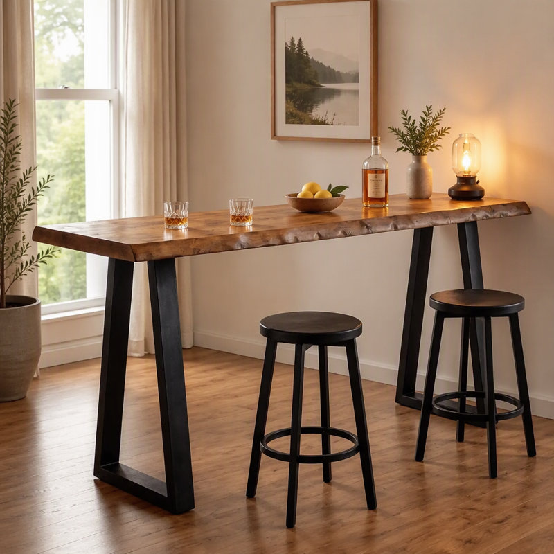 Table de bar en bois massif, table à hauteur de comptoir de 63 po avec pieds en métal pour la cuisine