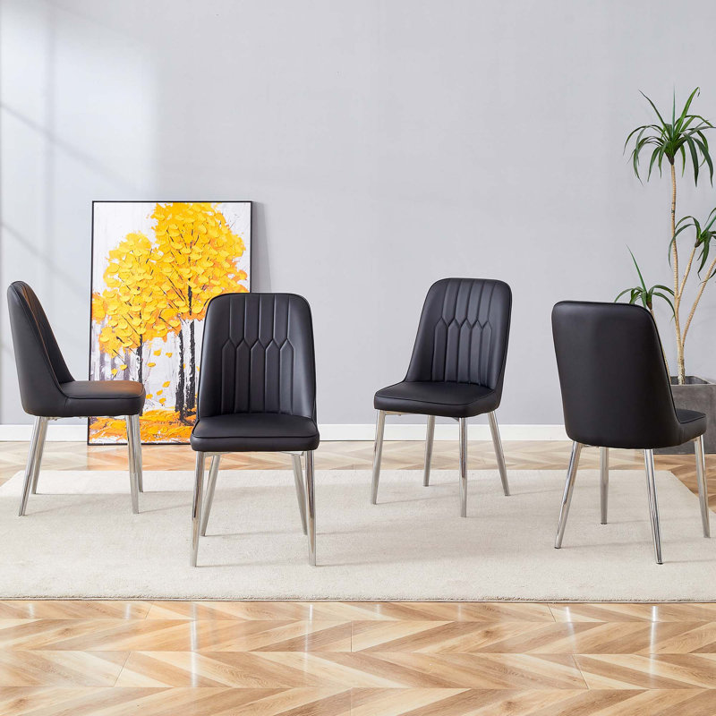 Modern Minimalist Dining Chair, 2, Black, Brown
