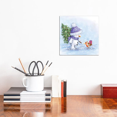 Snowman And Robin VII by MAKIKO - Wrapped Canvas Print