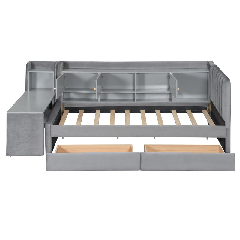 Multifunctional Velvet Twin Daybed With Storage & Side Table For Small Spaces