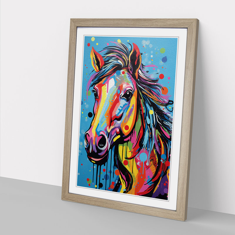 XYZ-FRM-V1223-5252 Pony Pop No.2 - Single Picture Frame Print on Wood, Oak, 64cm H x 46cm W x 2cm D