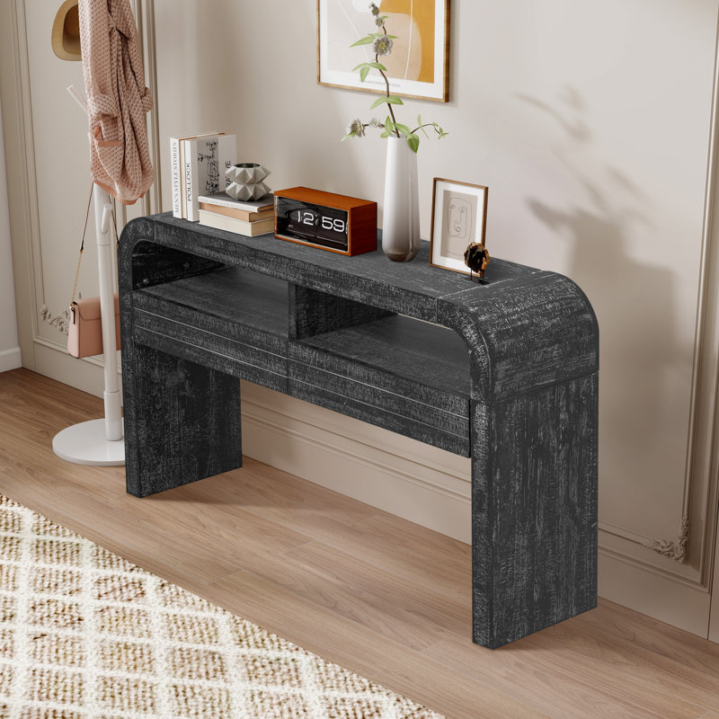 Console l 51,98 po avec 2 tiroirs, Noir, noir, noir, noir