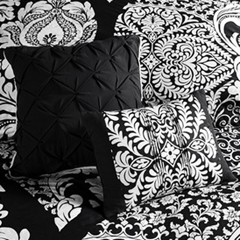 Édredon très grand 7 pièces - noir avec bordure à brides croisées, Édredon de très grande taille et 6 pièces suppl, Noir