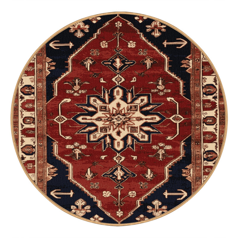 Machine Washable Persian Brown Area Rug, Round 5'