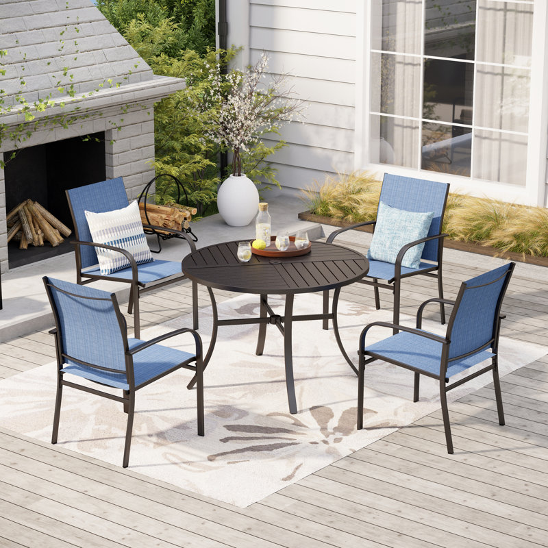 Alyah Round 4 - Person 42" Long Dining Set, Blue