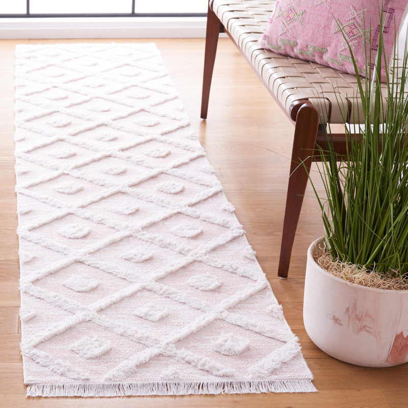 Belniak Geometric Power Loom Area Rug in Pink/Ivory, Runner 2' x 9'