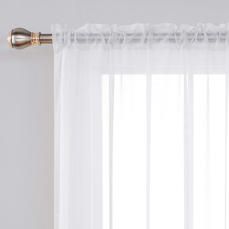 Wide Rod Pocket Voile Sheer Curtain Panel, 100" W x 108" L, White