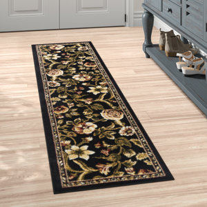 Gossard Floral Black/Burgundy/Ivory Area Rug