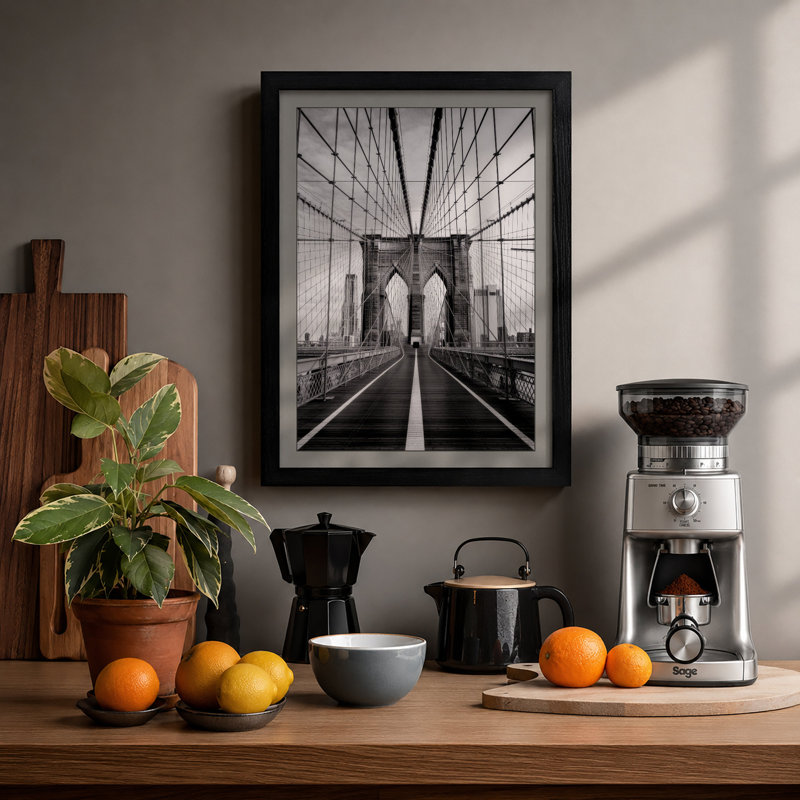 Brooklyn Bridge Perspective Industrial - Print, Black, A4 - 29.7 x 21.0 cm
