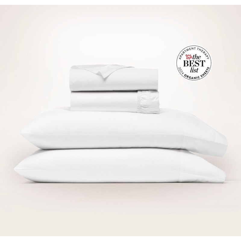 Percale Hemmed Sheet Set, White, California King Sheet Set with 2 King Pillowcases