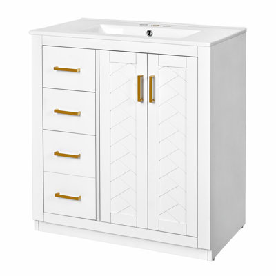 Meuble-lavabo élégant avec lavabo en céramique et beaucoup de rangement, un mélange parfait de fonctionnalité et d'esthétique.