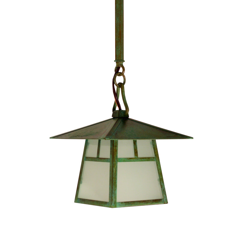 Mannford Outdoor Hanging Lantern, 12" / Bungalow, Verdigris Patina, Almond Mica