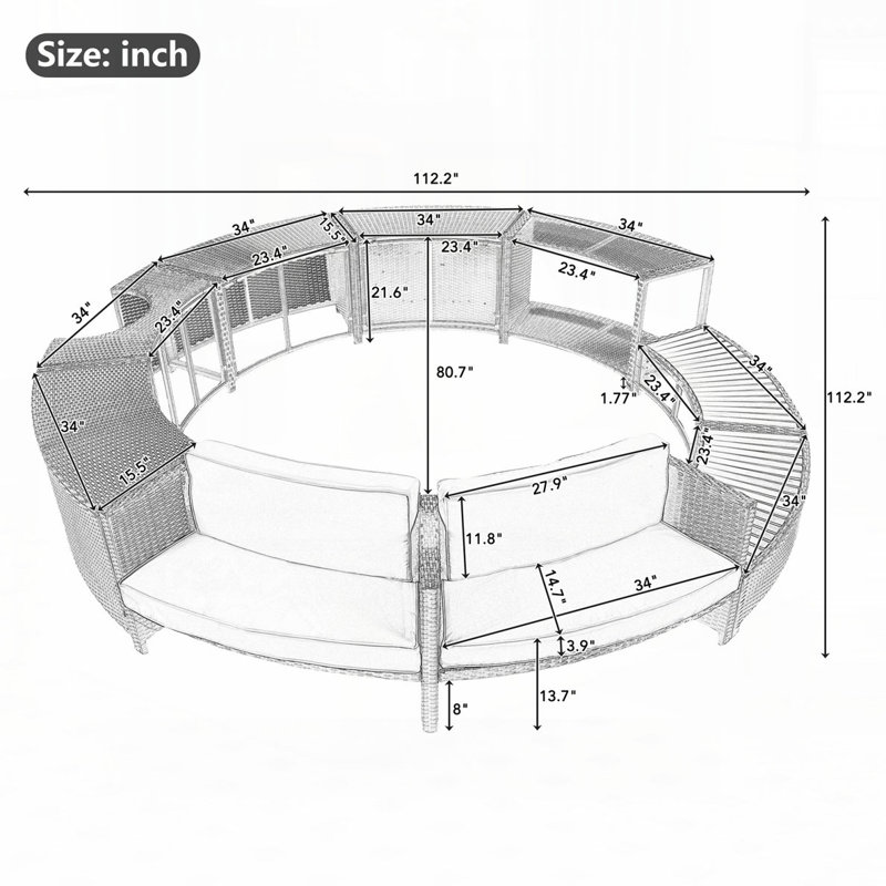 Frame Patio Rattan Sofa Set with Storage Spaces