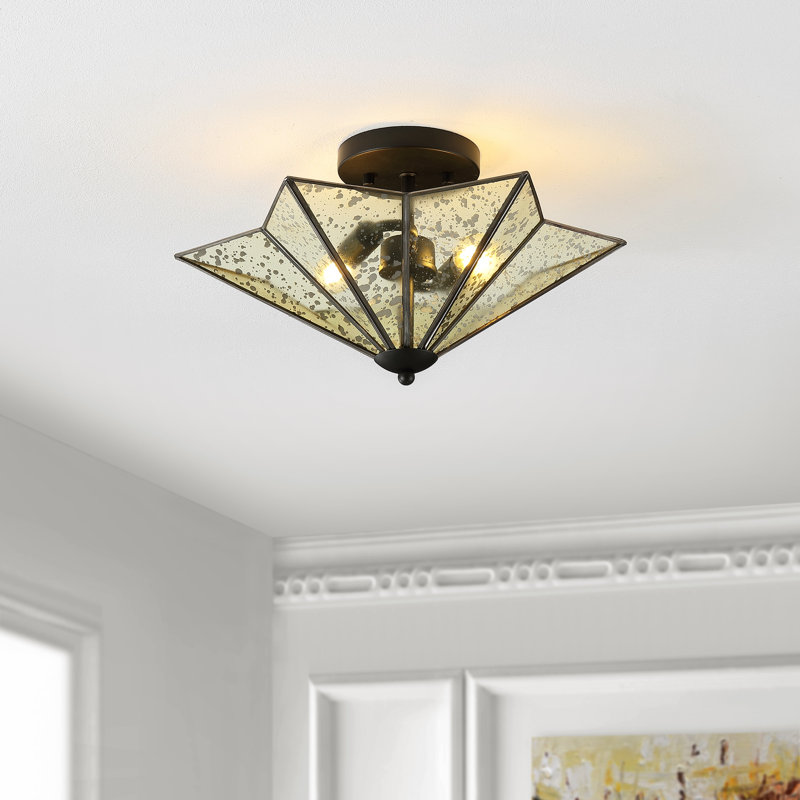 Glass Semi Flush Mount, Black, Light Yellow