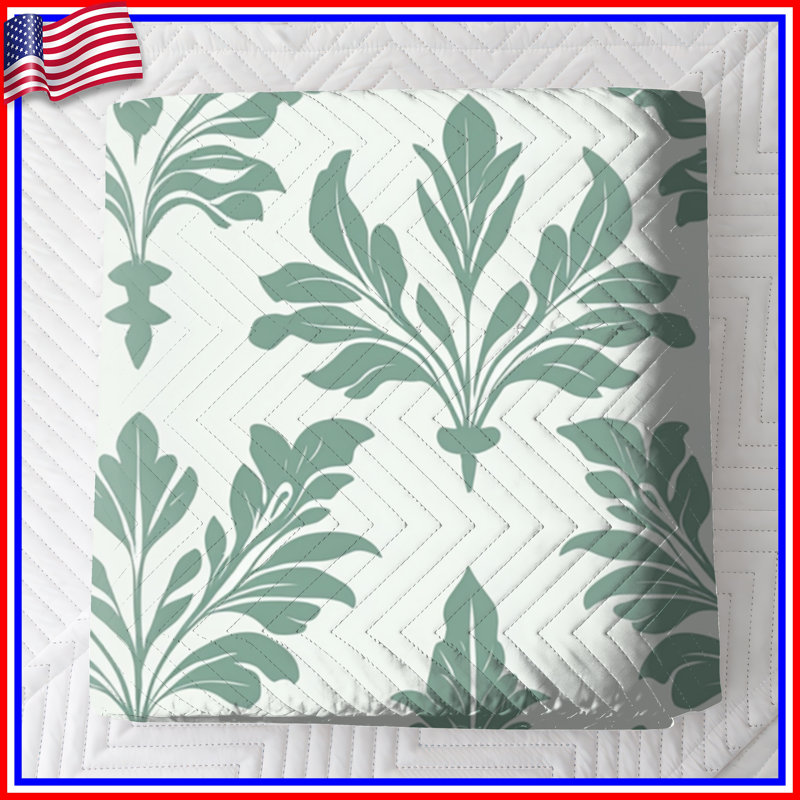 Green Leafy Damask Bedding Damask Bedspread Pattern, Full / Double