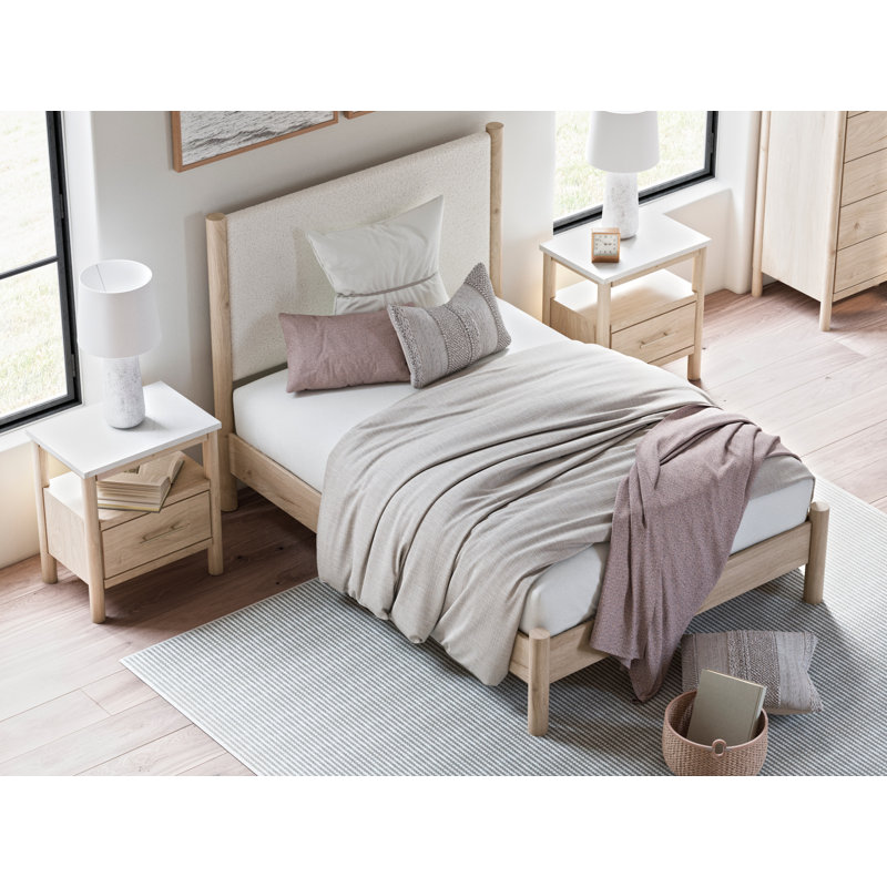 Cadmori Full Upholstered Panel Bed, Beige/White, Full / Double