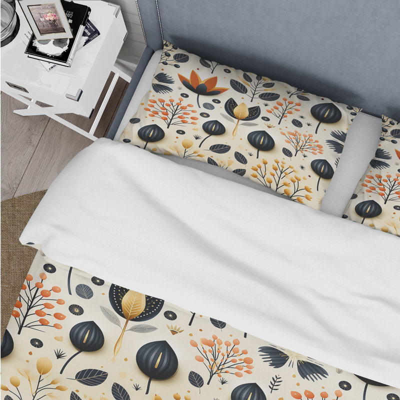 Ensemble de housse de couette Nordic Noir and Beige Simplicity Floral Grace - Floral