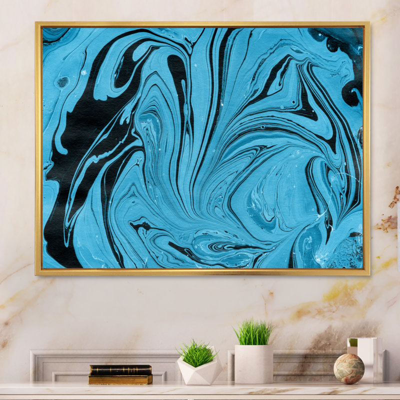 «Blue Marble Splash II», reproduction sur toile, H 8 po x l 12 po x P 1 po, Cadre flottant doré