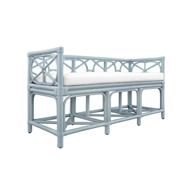 Banc décoratif avec coussin ivoire Performance, Bleu clair