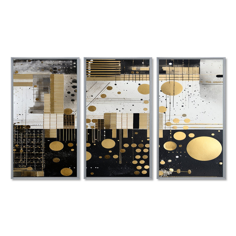 Ensemble d'art mural Essential Moon in Gold - Collages abstraits, Encadrement argenté, H 32 po x l 48 po x P 1 po