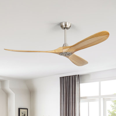 Kemp 60" 3-Solid Wood Blade Indoor/Outdoor Large Ceiling Fan With Remote,no light