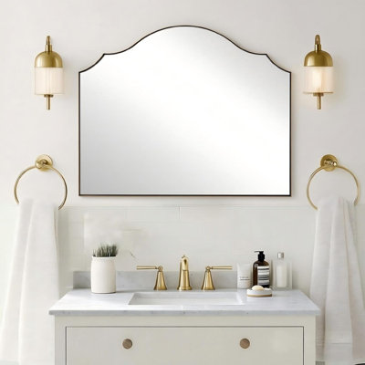 Scalloped Arch Bathroom Vanity Mirror with Curved Top | Stainless Steel Frame