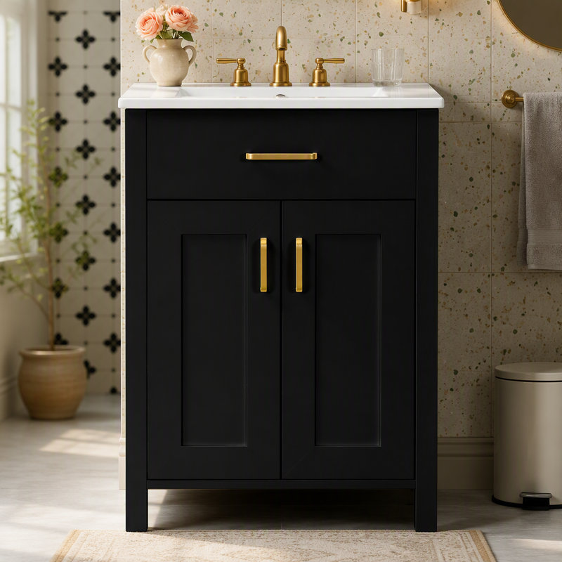 Ensemble de meuble-lavabo 24 po avec lavabo en céramique, meuble-lavabo peu encombrant - l 24 po x P 18 po x H 34 po, 2 portes à fermeture en douceur