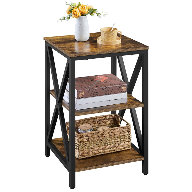 Metal Frame End Table with Shelves, 3 Tier Sofa Side Table 