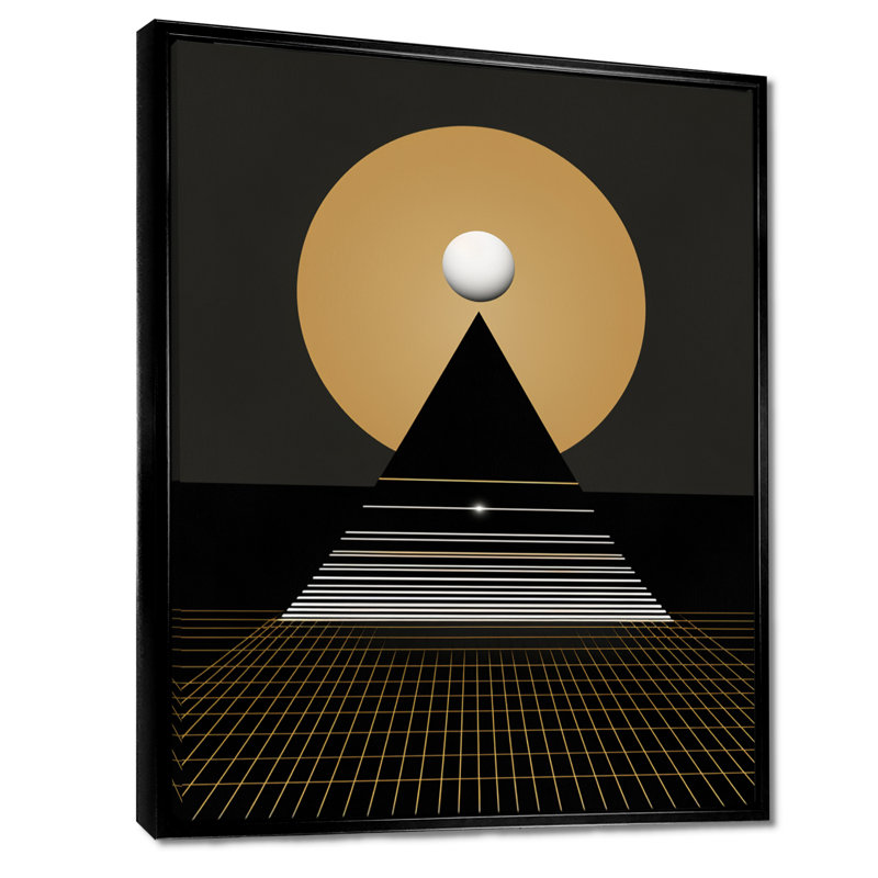 Minimal Gold Moon Mountain - décoration murale géométrique, 20" H x 12" W x 1" D, Black Floater Framed Canvas