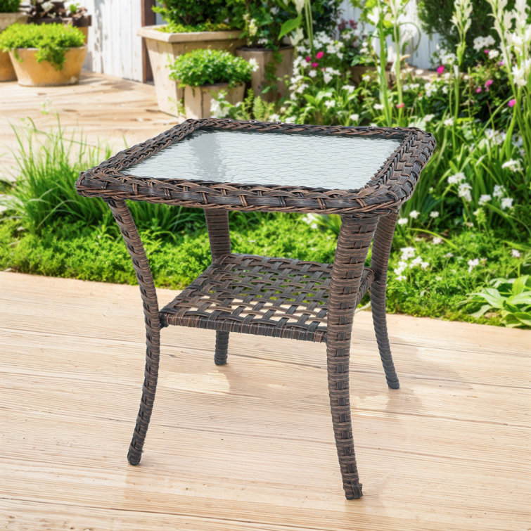 Valierius Durable Outdoor Side Table With UV-Resistant Wicker, And Tempered Glass - Ideal For Patios, Gardens, And Poolside Relaxation