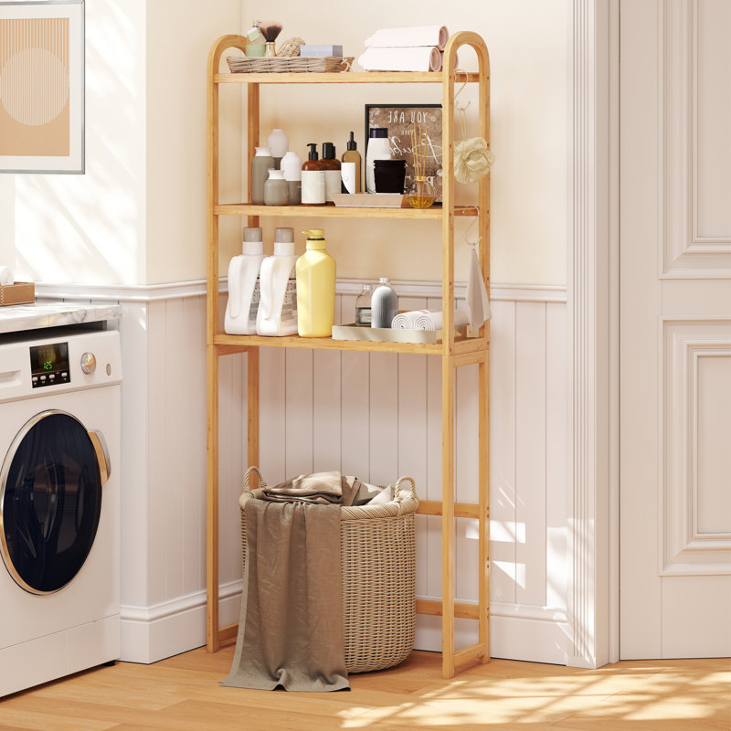 Bamboo over the Toilet Storage Shelf w/3-tier Open Shelf Adjustable Shelves