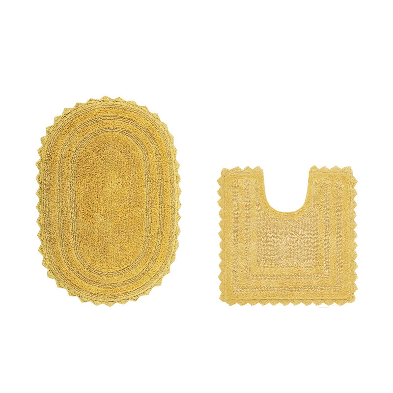 Tapis de salle de bain Janek, Jaune, 2 pièces (ovale 20 po x 20 po | 20 po x 32 po)