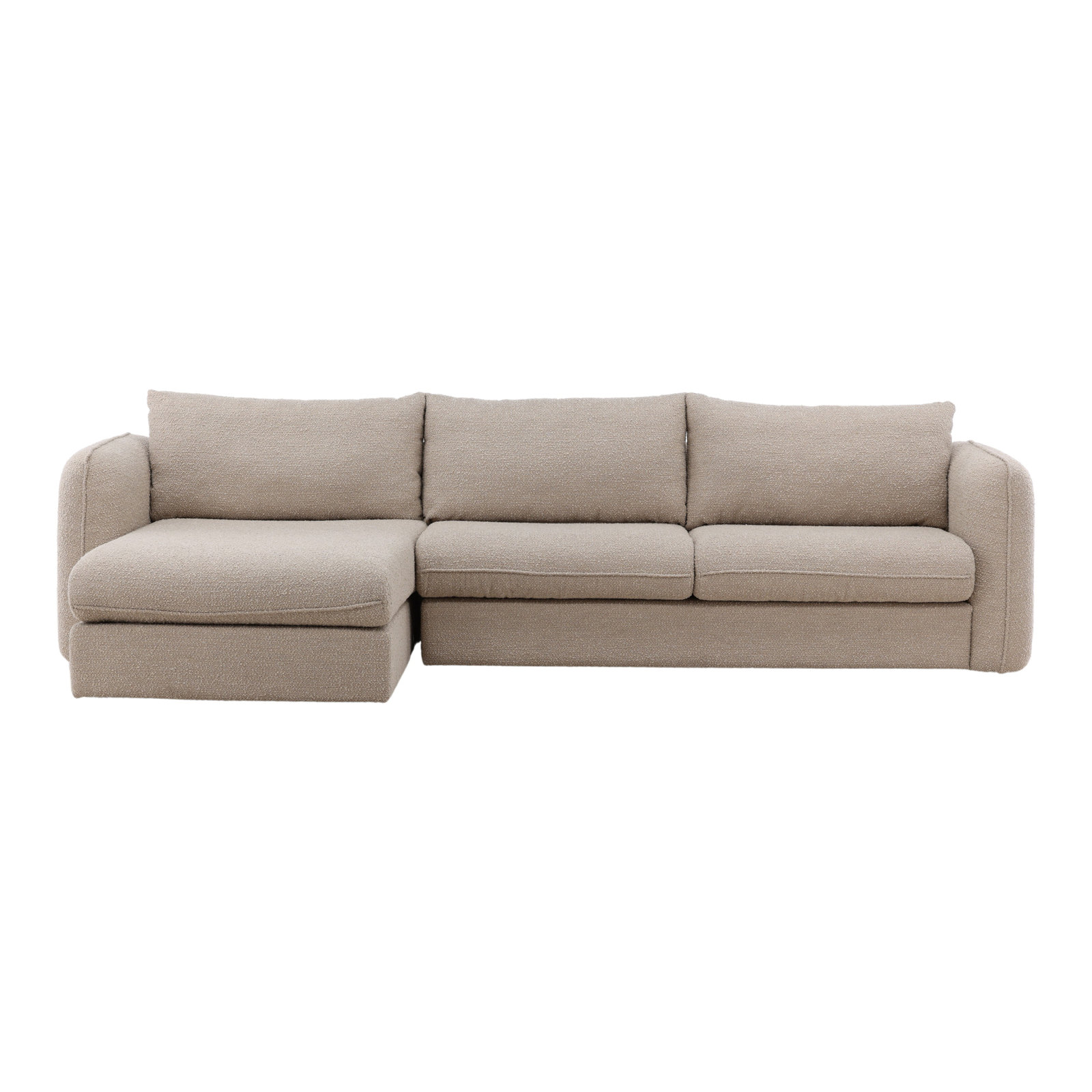 Upholstered L-Shaped Sectional, Cream, Left Hand Facing