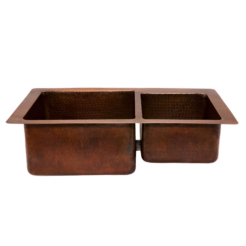 33" Hammered Copper 60/40 Double Basin Kitchen Sink