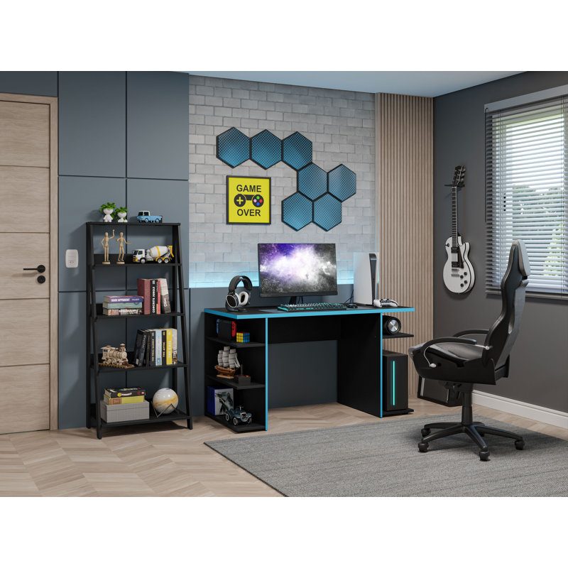Bibliothèque sur pieds Latitude Run® Gamer, Noir / Bleu