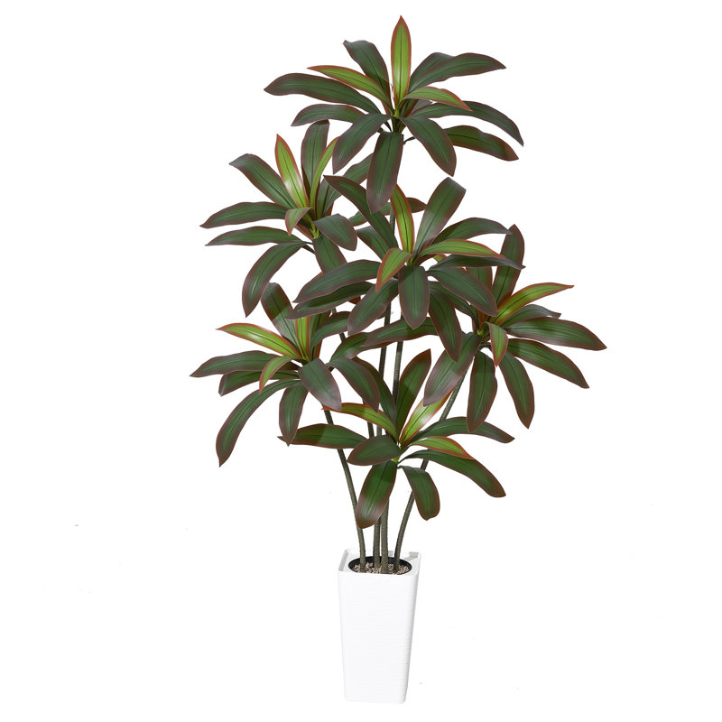 Artificial Dracaena Plant Indoor Fake Tree with White Tall Planter - Faux Yucca Tall Fake Floor Plant in Pot - Artificial Trees for Home Office Living Room Decor Indoor