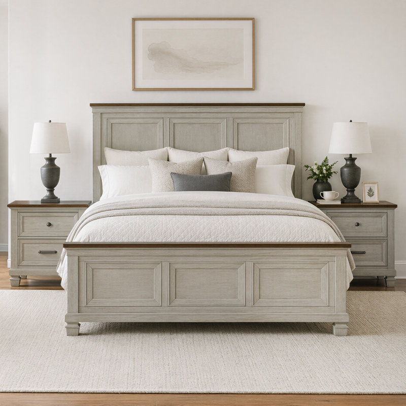Picket House Furnishings Bloomfield King 3PC Bedroom Set In Medium Brown And Washed Stone, King, 3 Pcs: Bed, 2 Nightstands