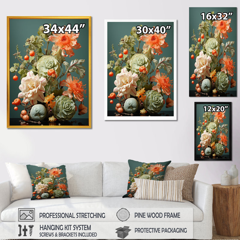 Bouquet d'oasis florales III, Cadre simple blanc, H 32 po x l 24 po x P 1 po
